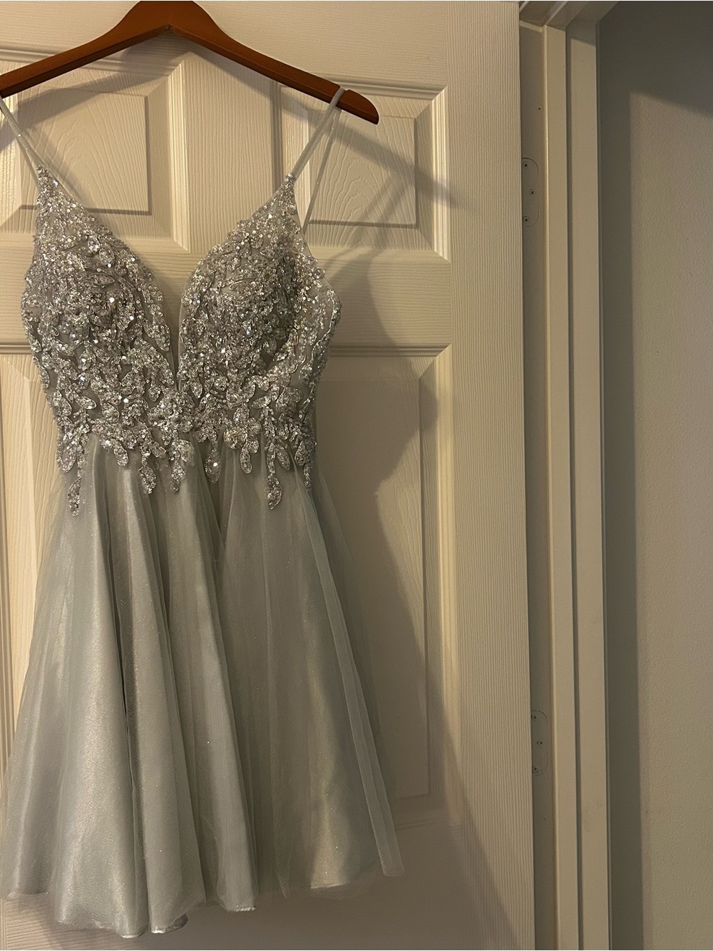 May Queen Silver Satin Dress Label Detail